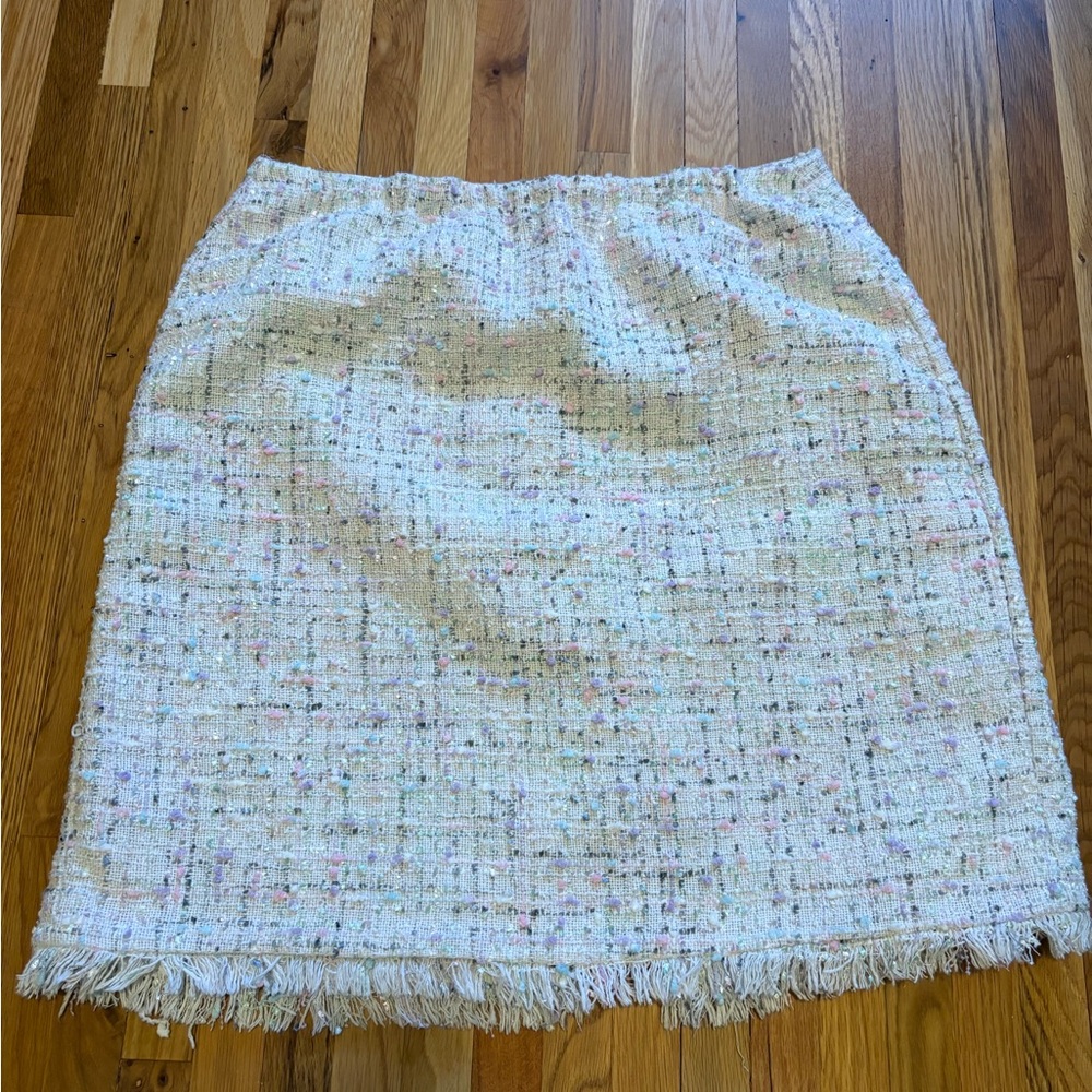 Woven Tweed Fringe Hem Skirt Size 14